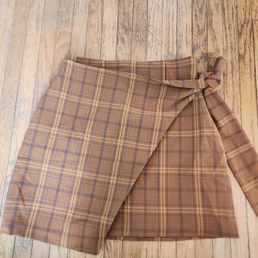 Wilfred Brown Plaid Wrap Skirt